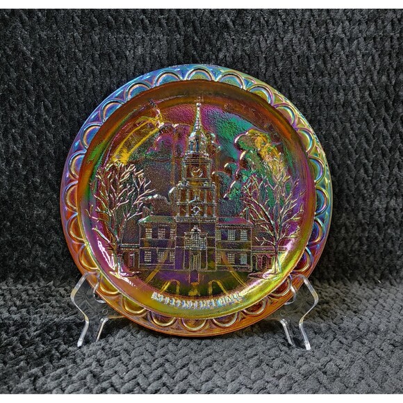 Indiana Glass Marigold Carnival Glass Plate – Independence Hall, 1976 - Picture 4 of 10